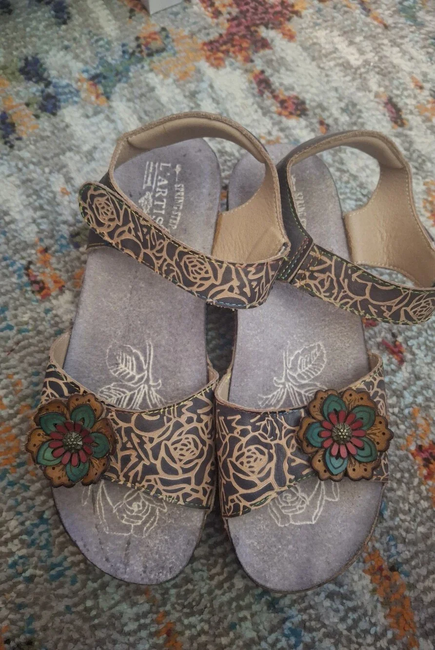 Floral Accent Brown Platform Sandals - Women